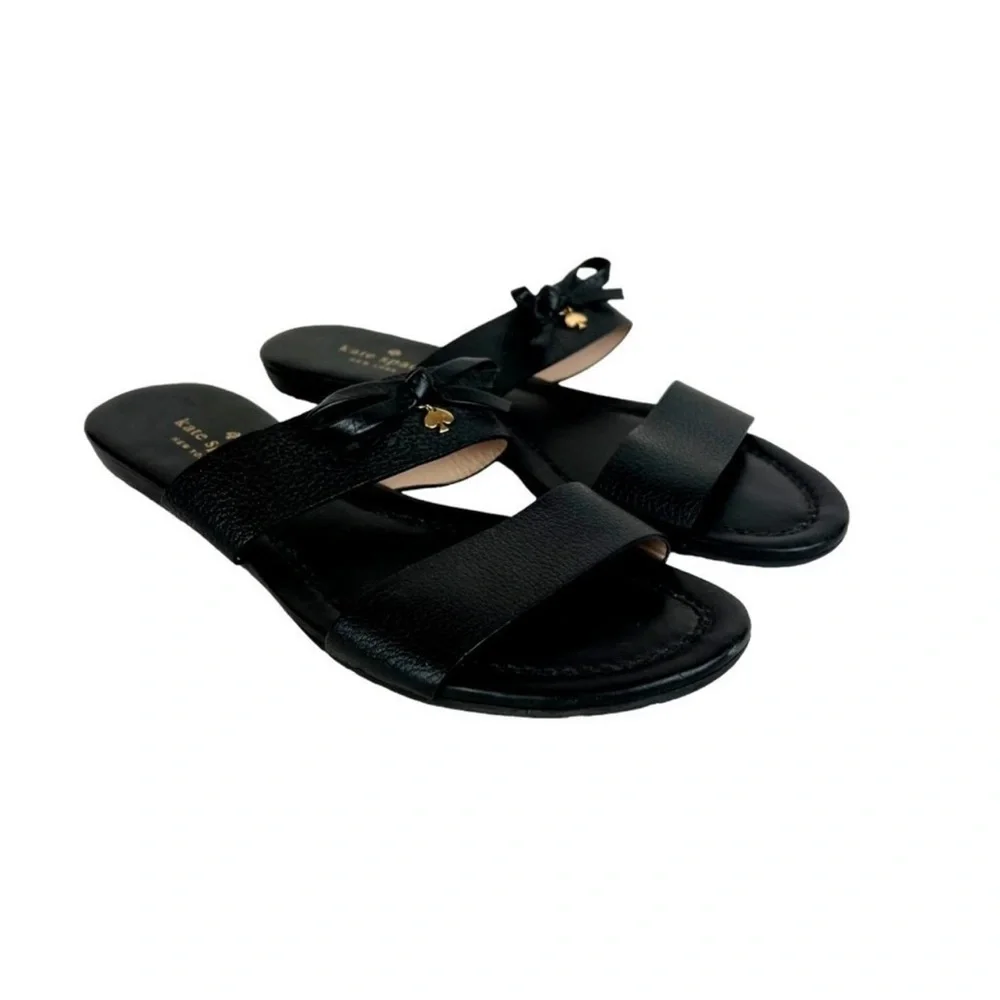 Kate Spade Leather Sandals Tulia Bow Slides Strappy Slip On Charm